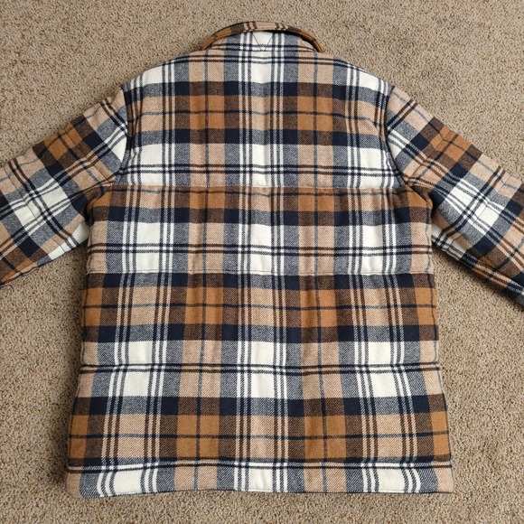 Abercrombie Jacket Mens Medium Brown Plaid Full Zip Outdoors Wool Puffer Coat - Picture 3 of 15